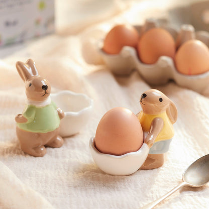 Hand-painted Bunny Egg Cup Set